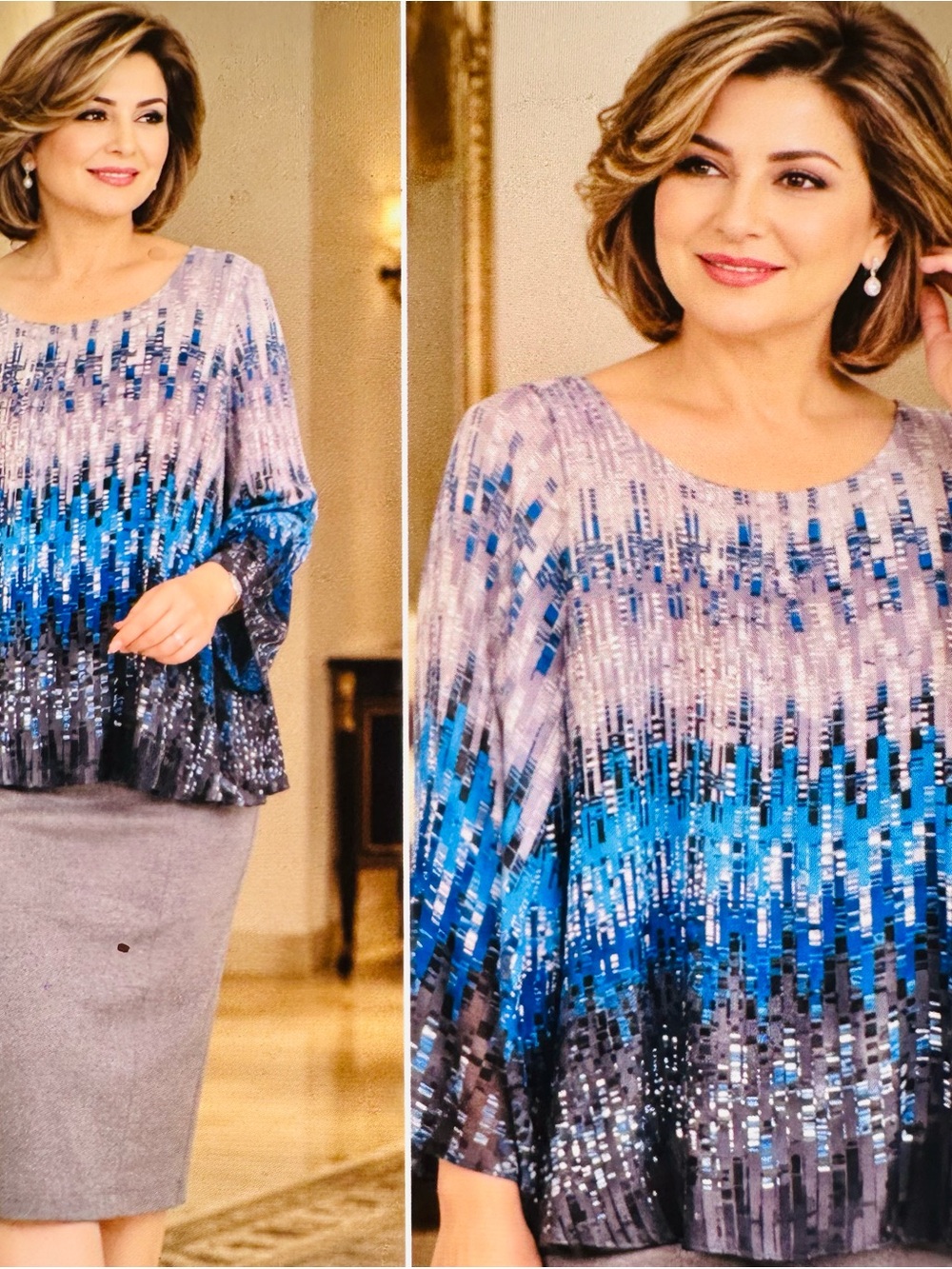 Alfani Women's Blue Ombre Sequin Long-Sleeve Top